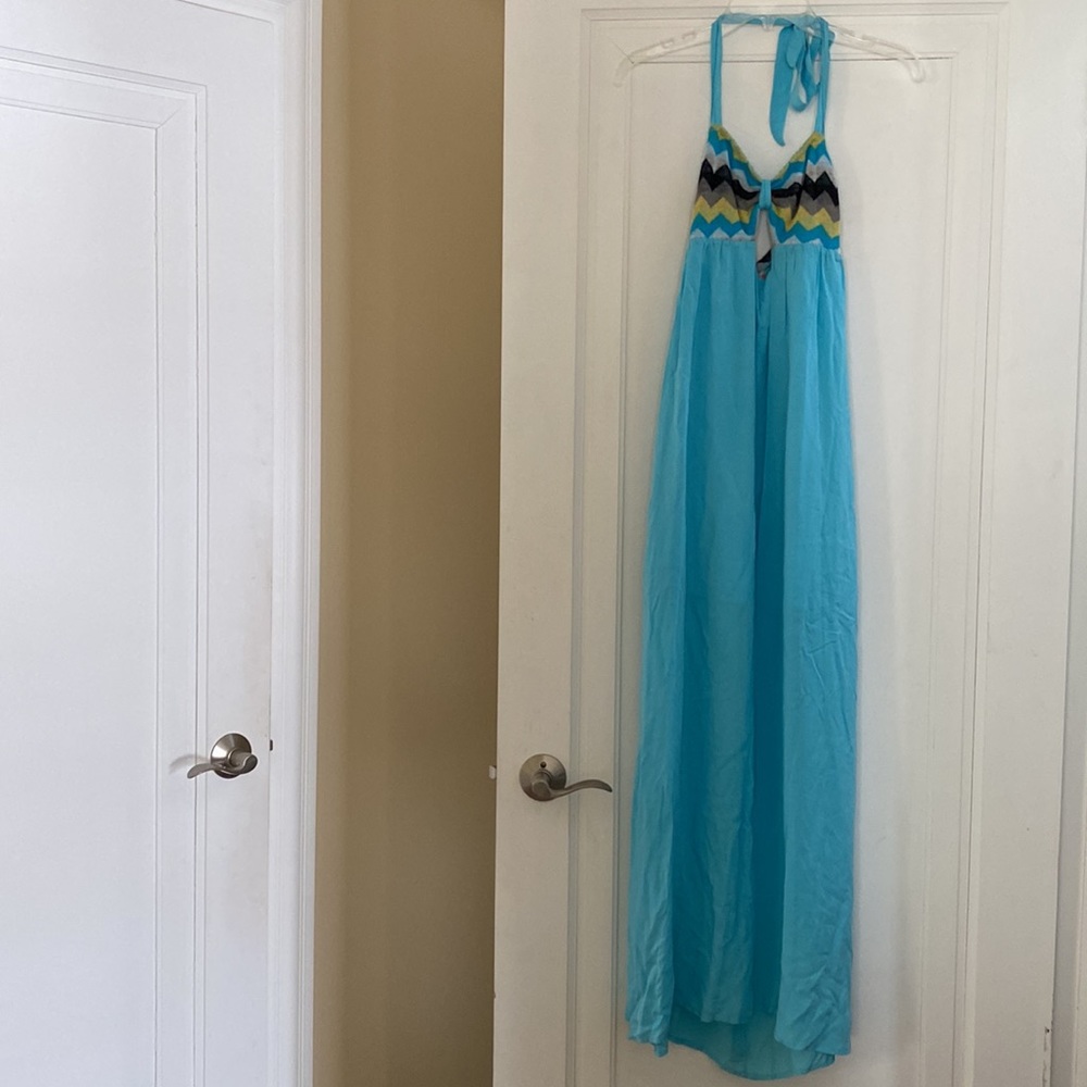 Woodleigh Sky Blue Halter Dress with Chevron Knit Keyhole Top